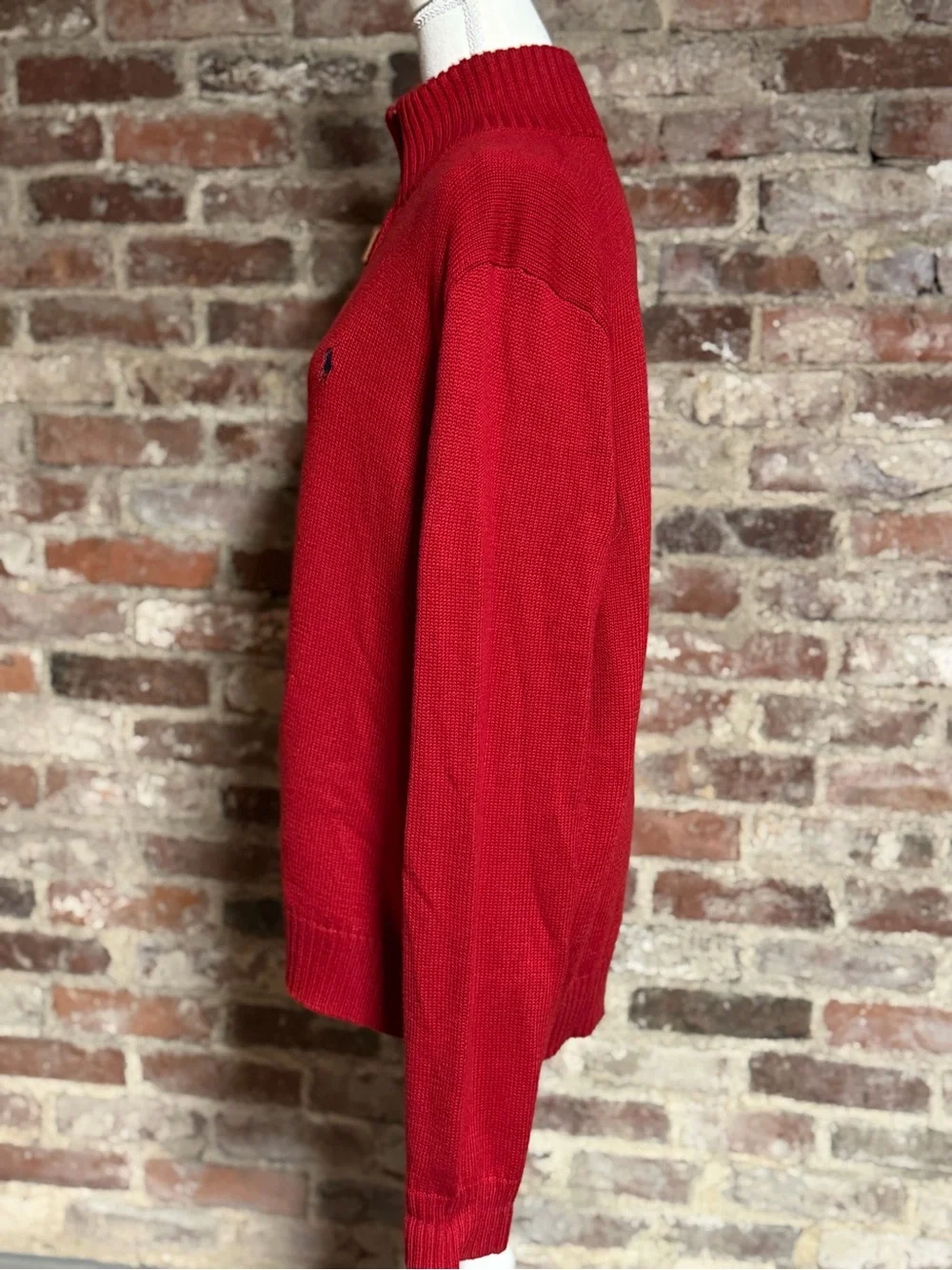 Ralph Lauren Red Half-Zip Knit Sweater with Polo Logo